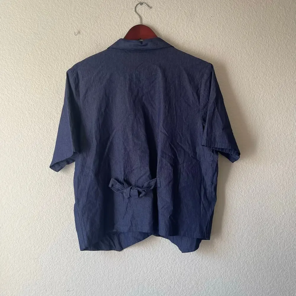 Vintage‎ 90s denim stretchy rose embroidered button up size xl